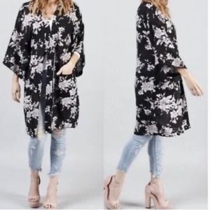 Spiritual Gangster Maya Floral Kimono Robe Black White OS